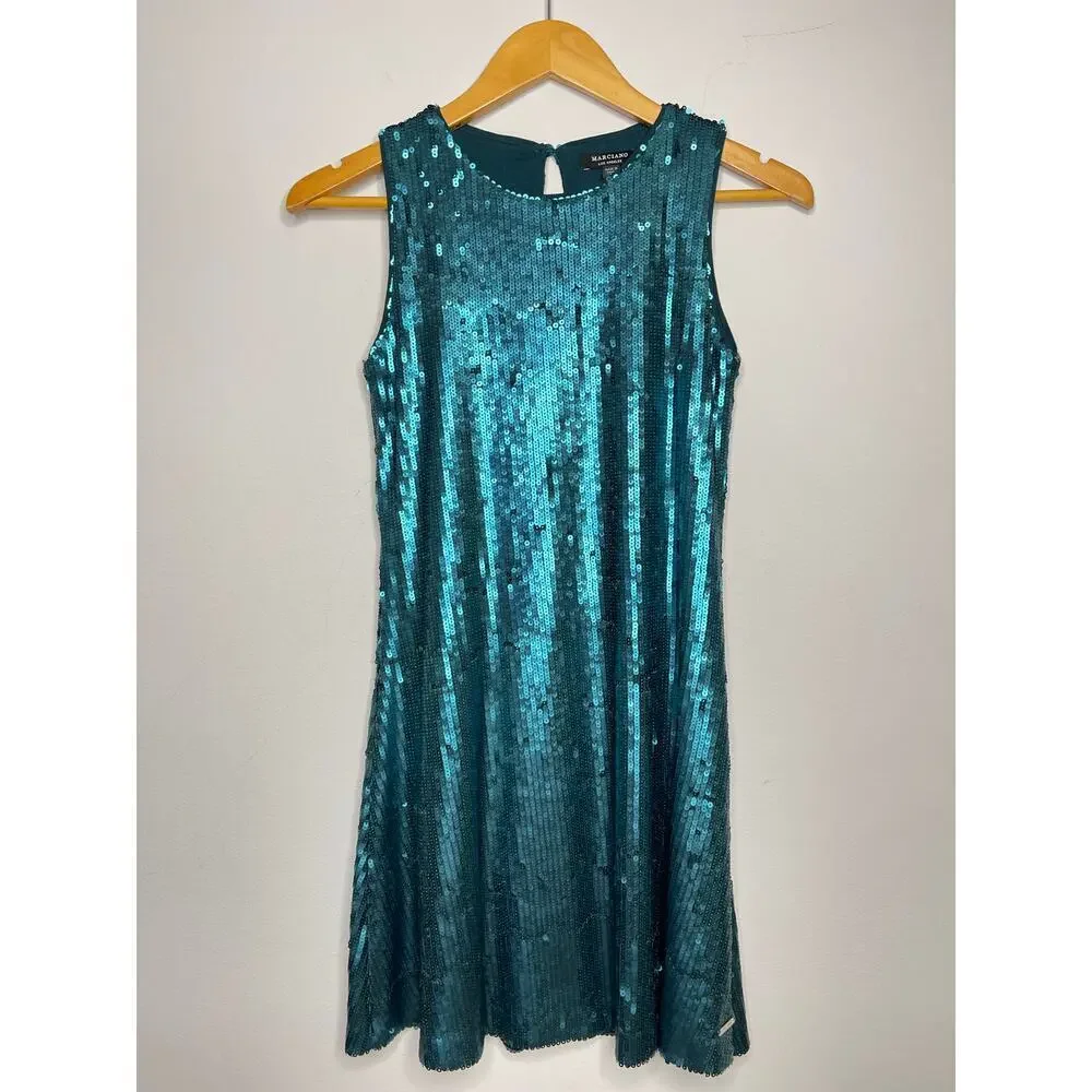 Marciano sequined A line mini dress size 14 (Girls) Teal - Picture 6 of 14